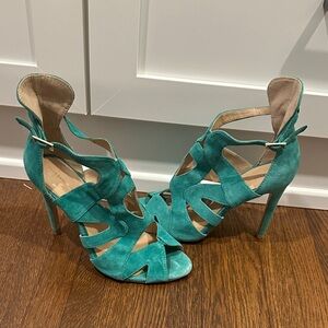 Zara Teal Suede Cutout Stiletto Sandals - Women